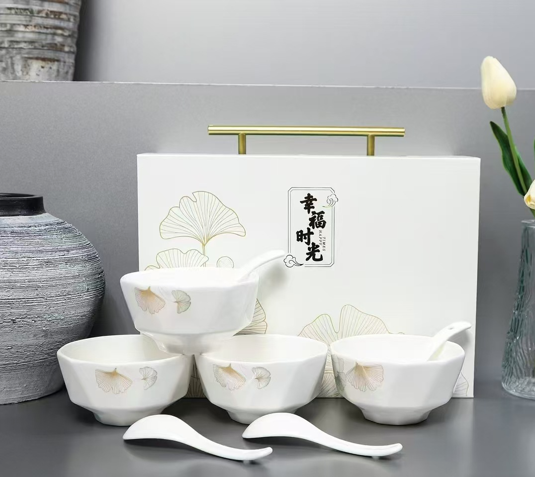 Happy Time Eight-Piece Ceramic Tableware Gift Box Set