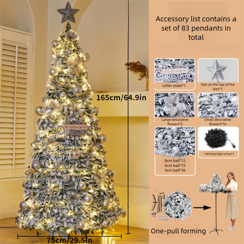 Cross-Border New Foldable Christmas Tree Flocked PVC 2.01m Dense Christmas Home Telescopic Decorative Tree