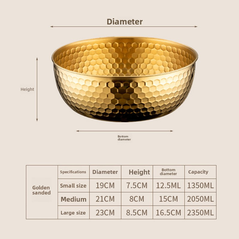 Stainless Steel Gold Hammered Pattern Salad Bowl