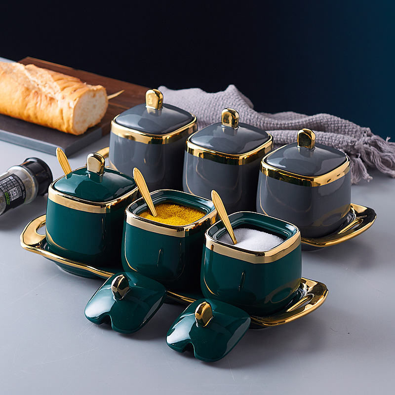 Ceramic seasoning jar set, household condiment box