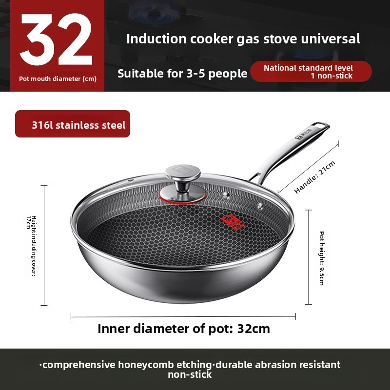 316 stainless steel household non-stick pan with honeycomb wok