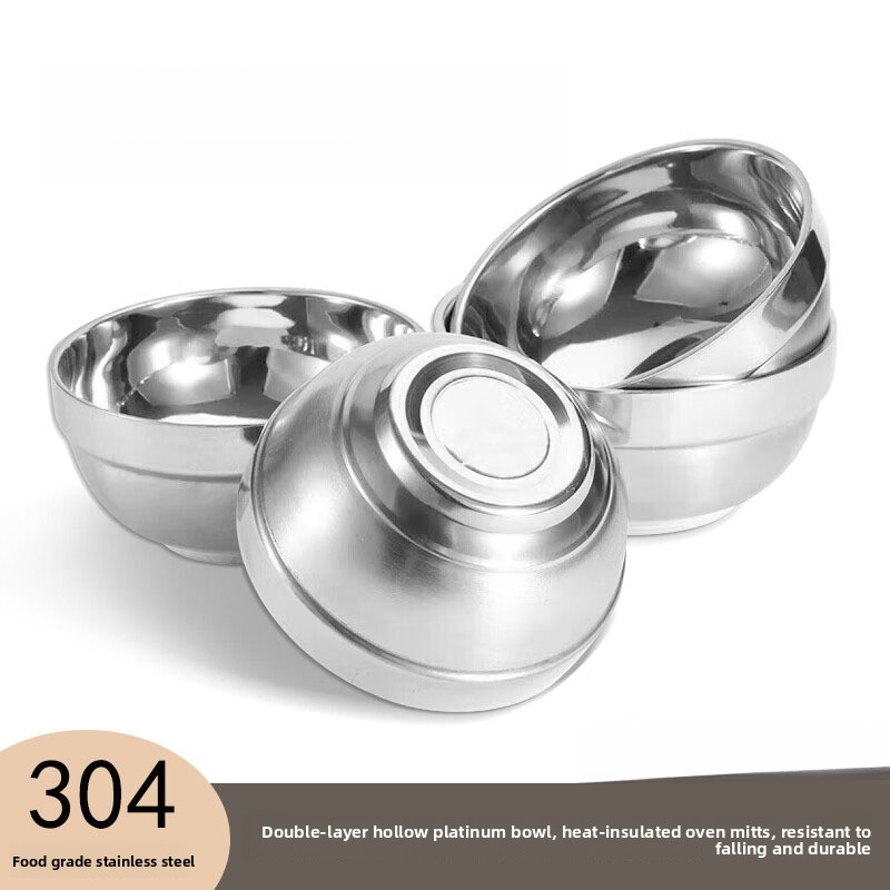 304 stainless steel bowl, double-layer stainless steel anti-scald bowl