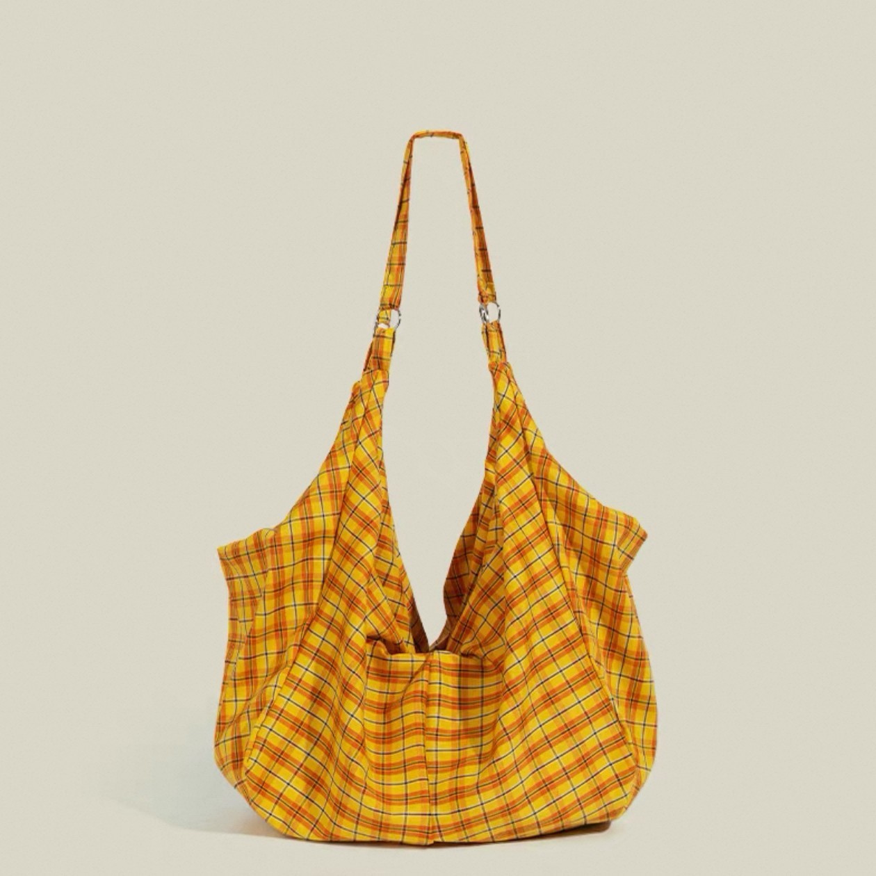 2025 Large Capacity Colorful Plaid Cloth Tote Bag