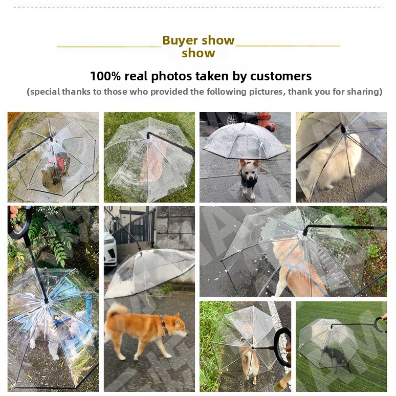 Transparent Pet Umbrella Dog C-Shaped Umbrella Adjustable Rainy Day Dog Walking Leash