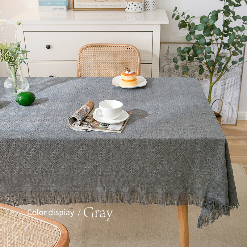 Coffee table cloth with tassels, wear-resistant tablecloth, dust-proof waffle tablecloth, round tablecloth
