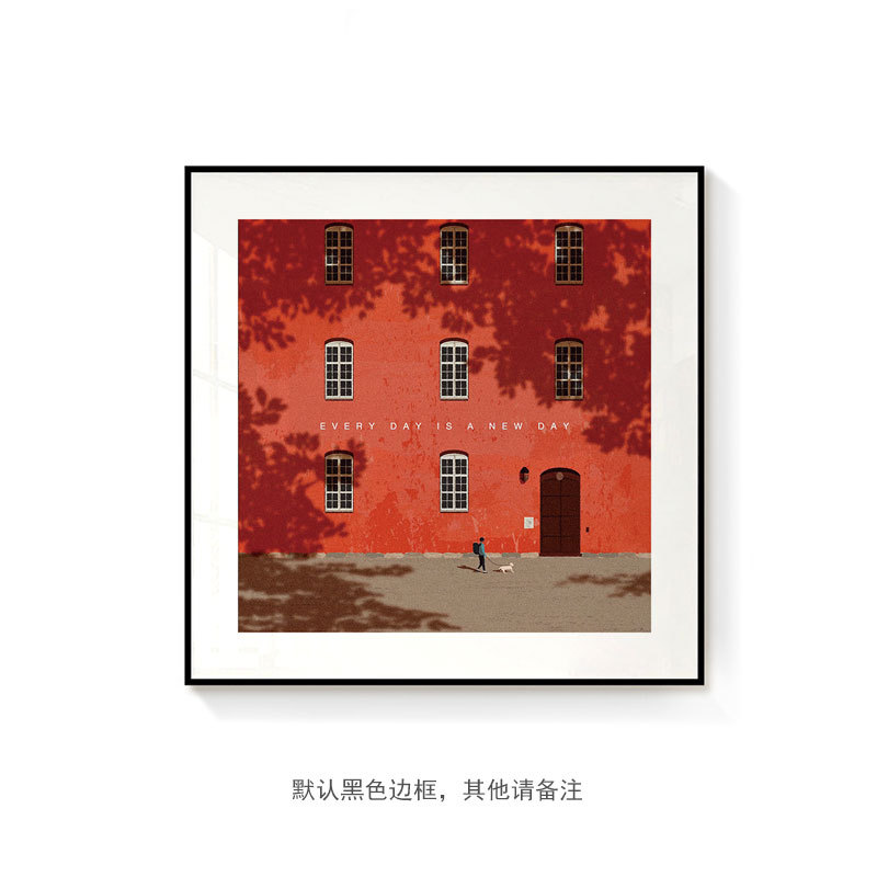 Minimalist red architectural art painting