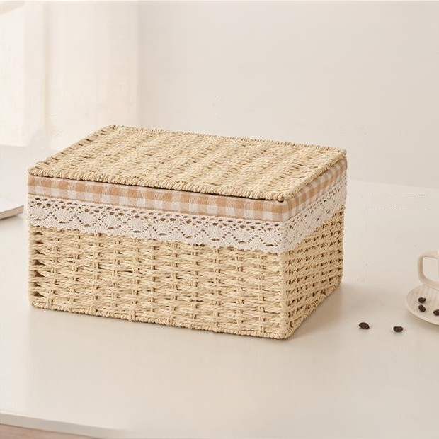 Household rattan-like woven storage box with lid