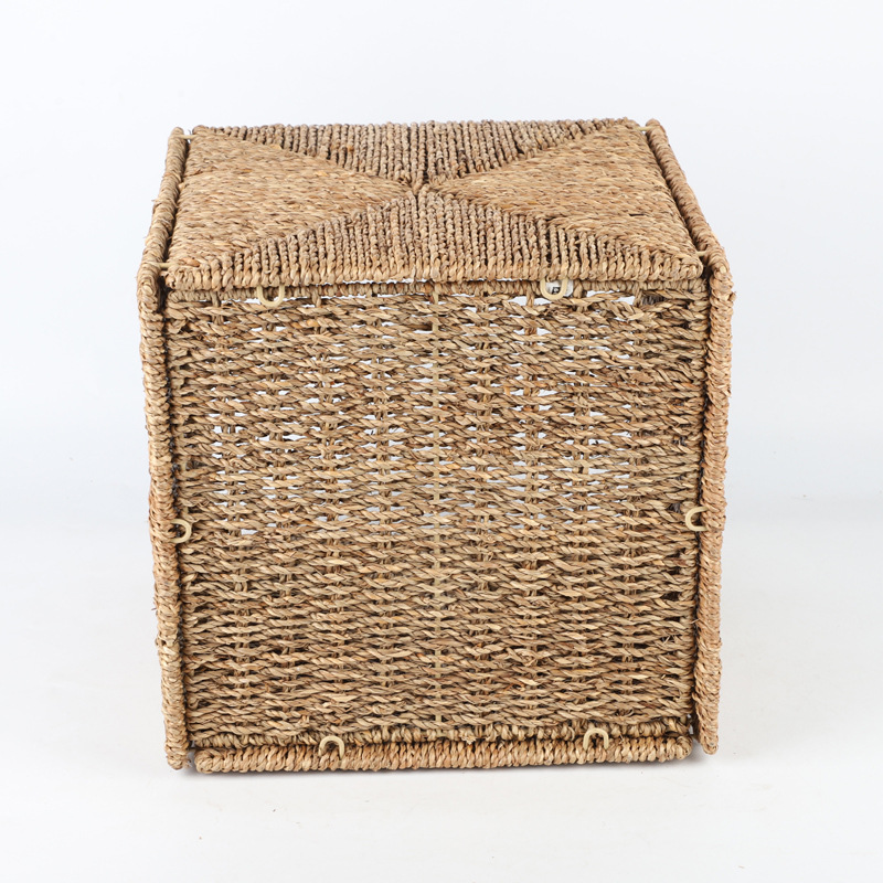 Collapsible seagrass hand-woven storage box