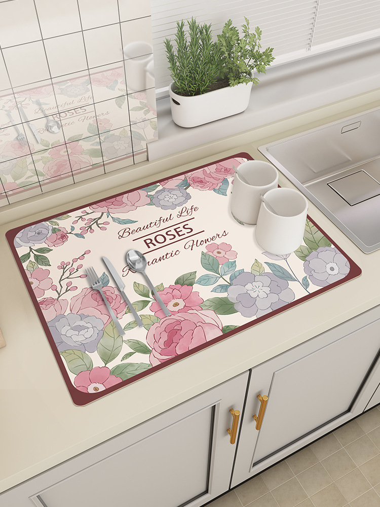 Kitchen draining mat, countertop diatomaceous earth water-absorbing mat