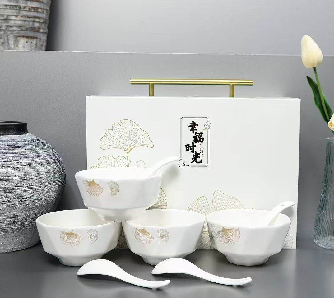 Happy Time Eight-Piece Ceramic Tableware Gift Box Set