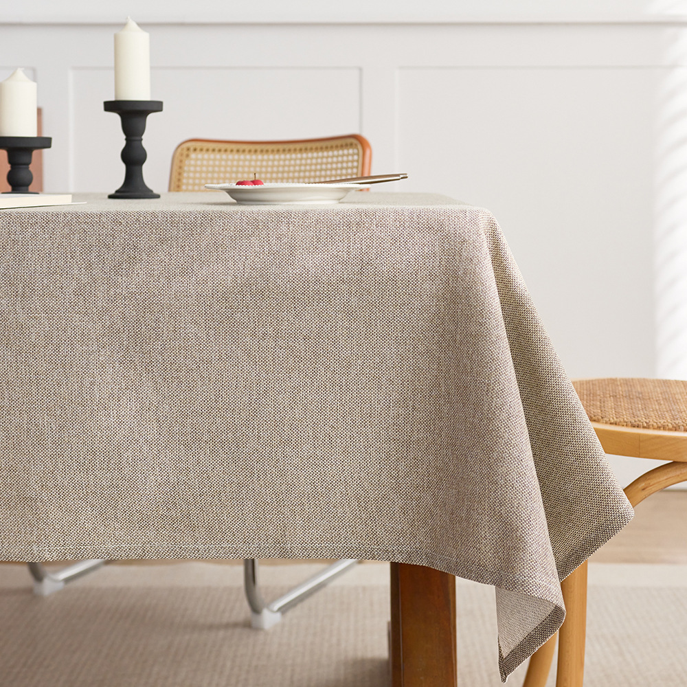 Cotton and linen style solid color tablecloth, rectangular dining table decorative cloth
