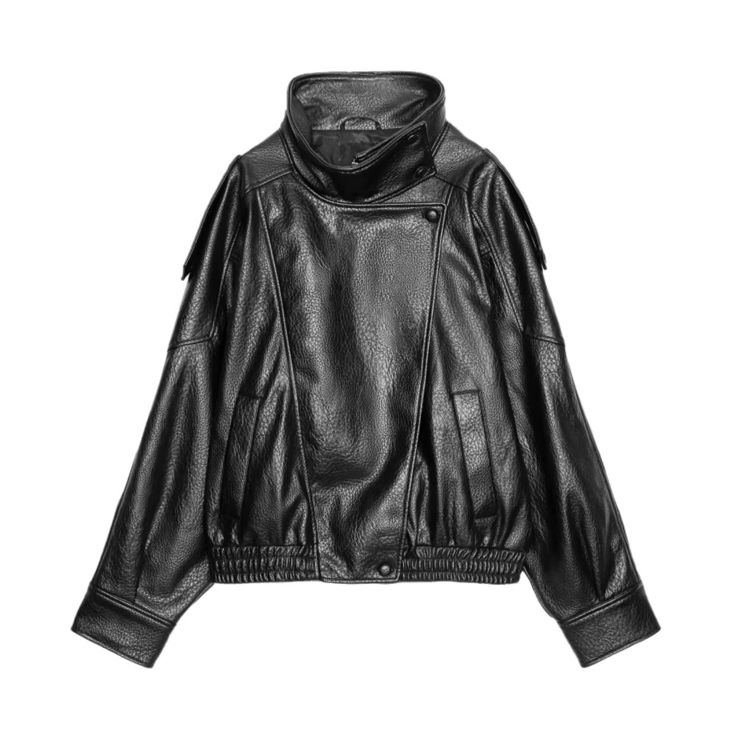 Vintage motorcycle-style leather jacket with a stand-up collar