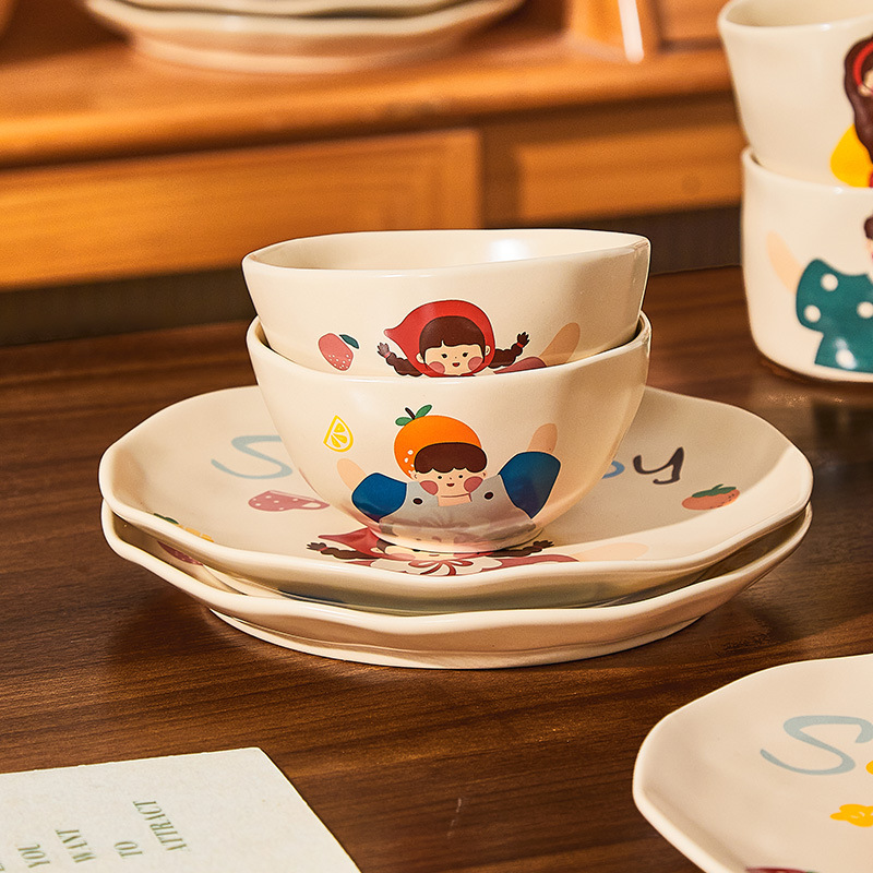 Cute ceramic bowl parent-child household set