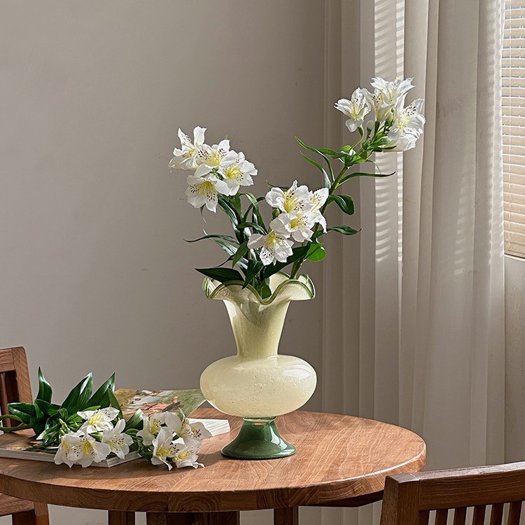 Wabi-sabi style green Fenton glass vase