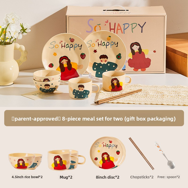 Cute ceramic bowl parent-child household set