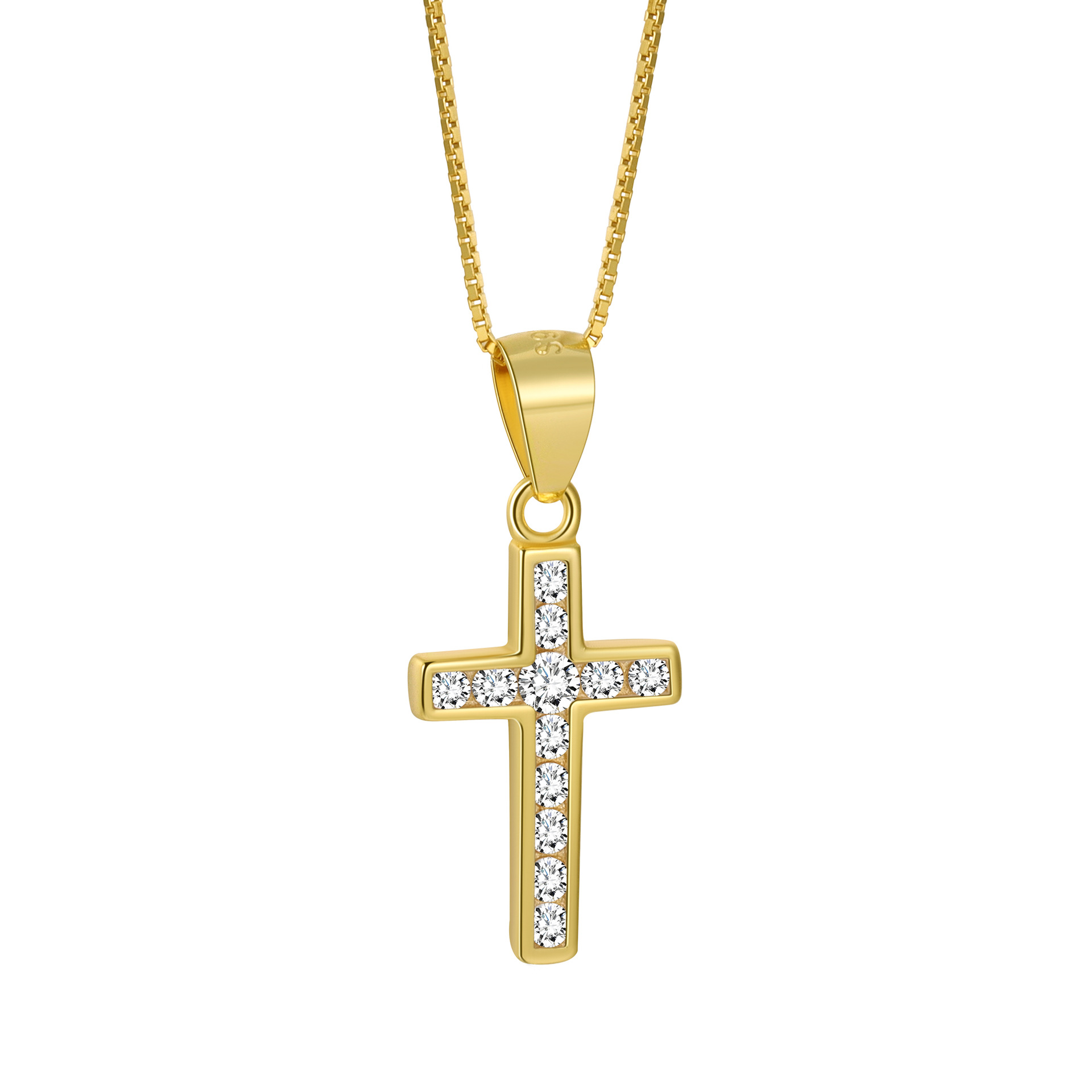 Sterling silver cross pendant necklace inlaid with diamonds