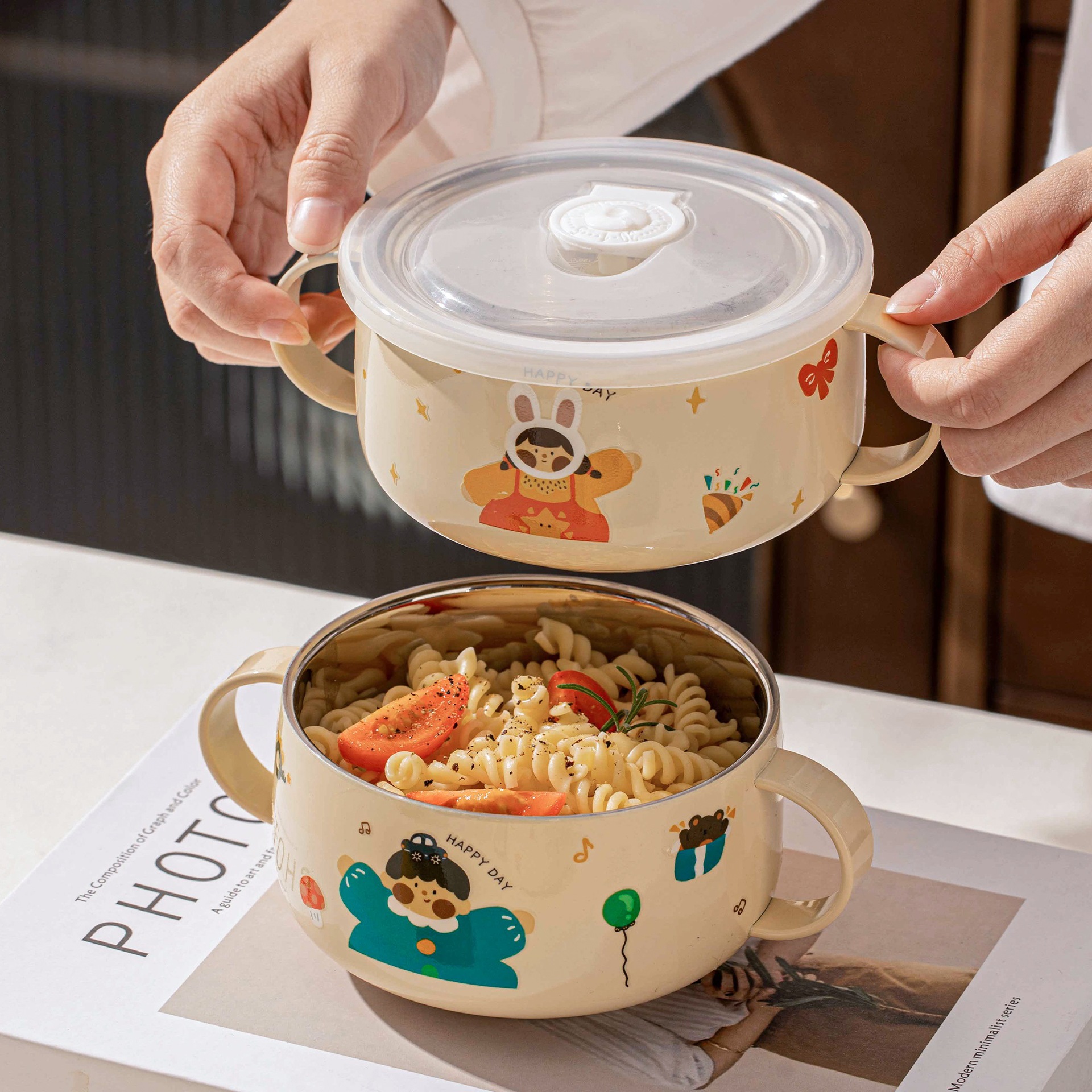 316 stainless steel children's bowl with double ears for supplementary food