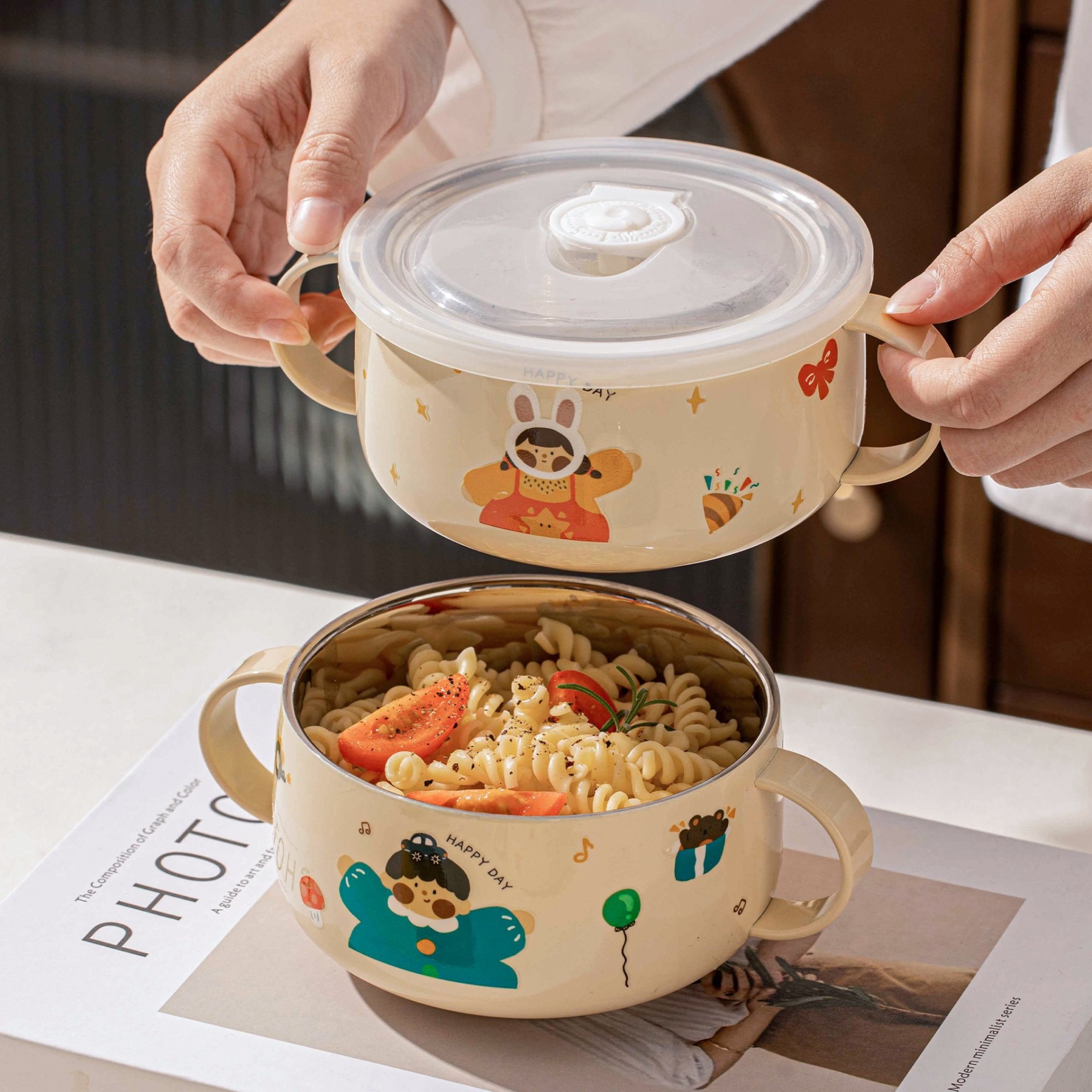 316 stainless steel children's bowl with double ears for supplementary food