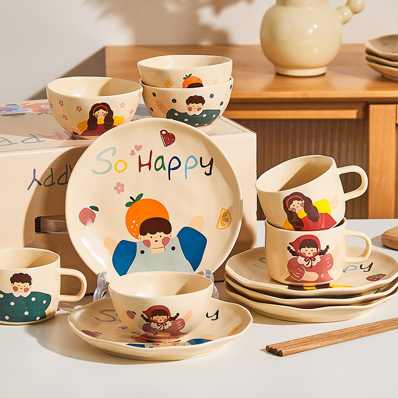 Cute ceramic bowl parent-child household set