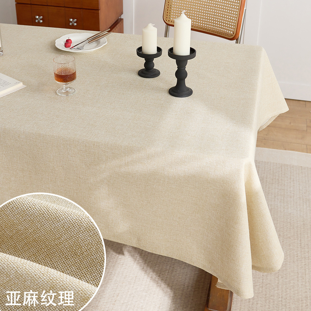 Cotton and linen style solid color tablecloth, rectangular dining table decorative cloth