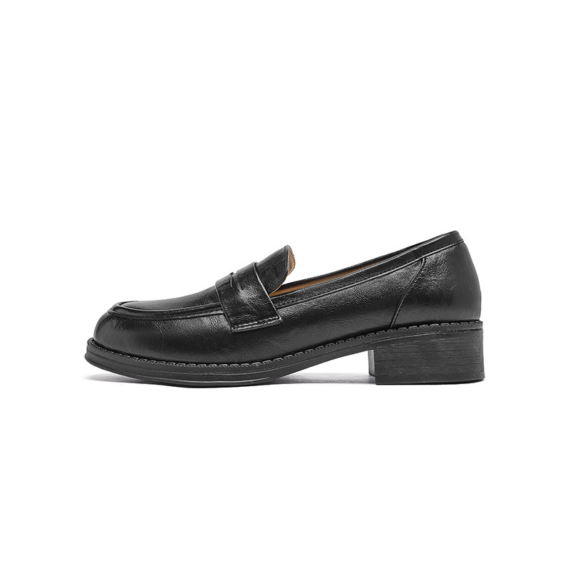 2025 New Autumn Black Block Heel Loafers