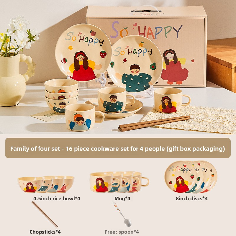 Cute ceramic bowl parent-child household set