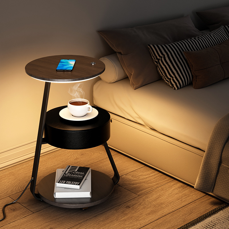 Creative floor lamp with wireless charging, beside the sofa, bedside table