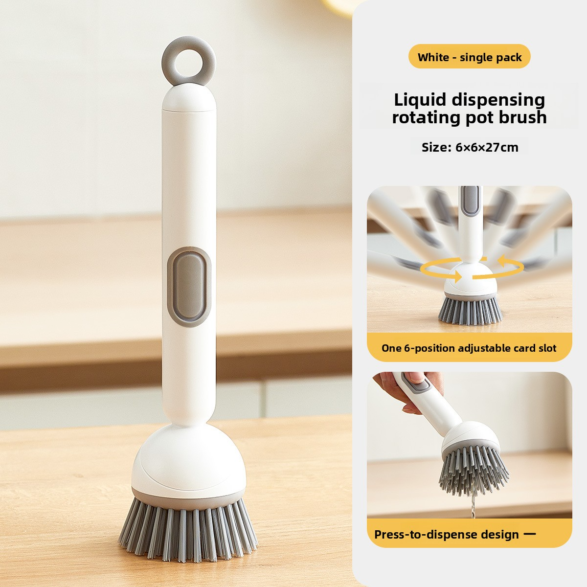 Long-handled brush specially for kitchen, oil-resistant, pot-friendly, multi-functional cleaning brush