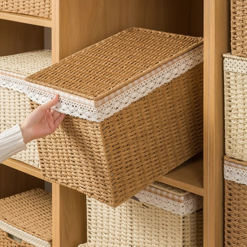 Household rattan-like woven storage box with lid