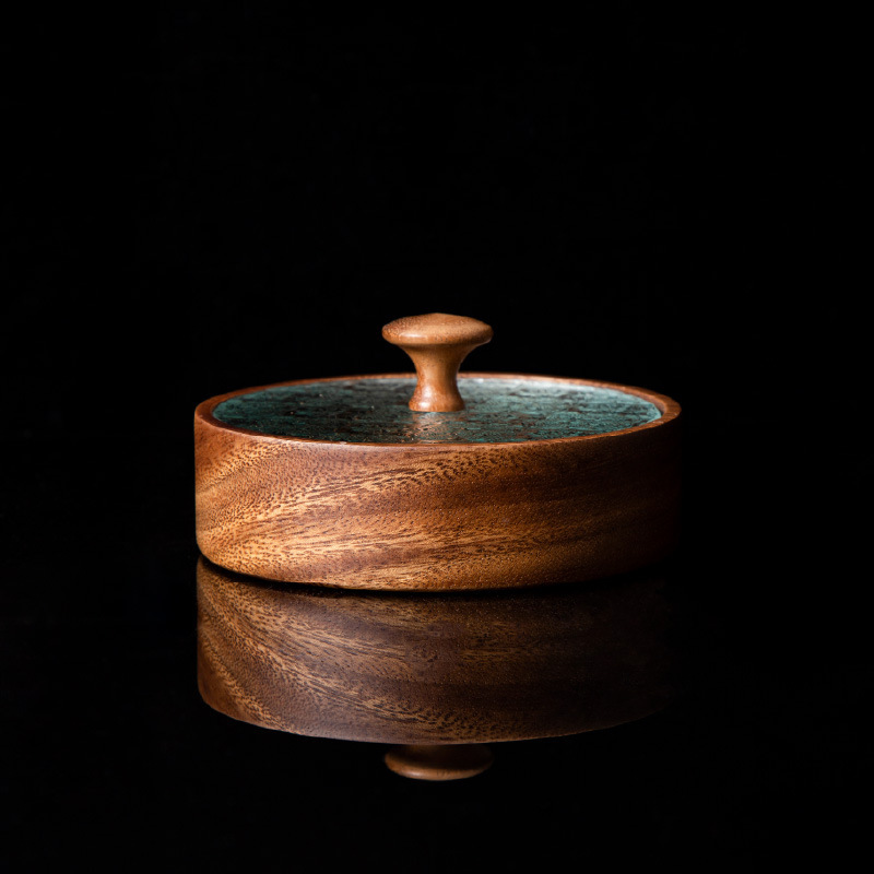 Japanese-style Begonia Glass Walnut Wood Fruit Plate