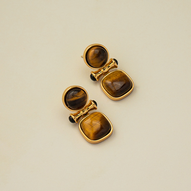 S925 Silver Needle Natural Tiger's Eye Earrings