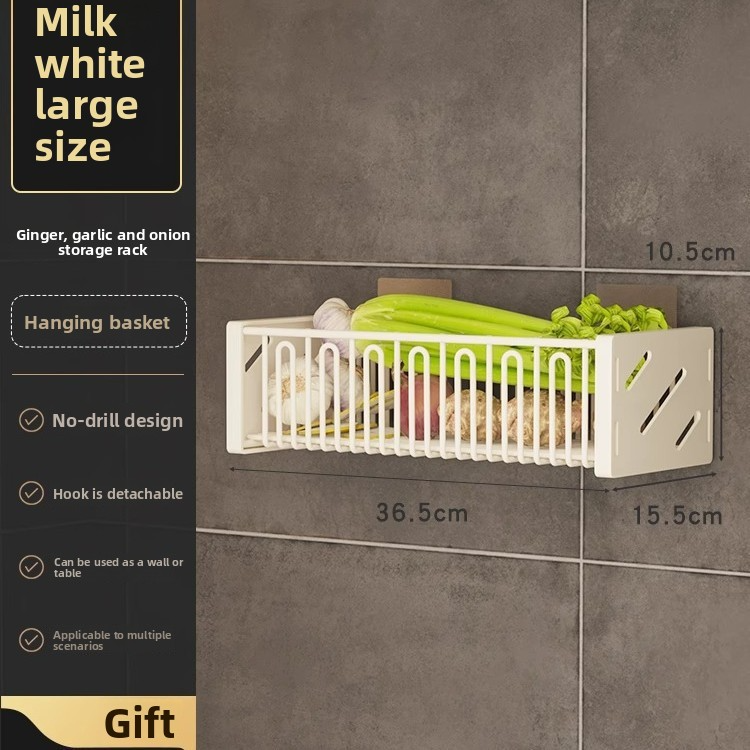 Wall-mounted seasoning rack for ginger, onion and garlic in the kitchen