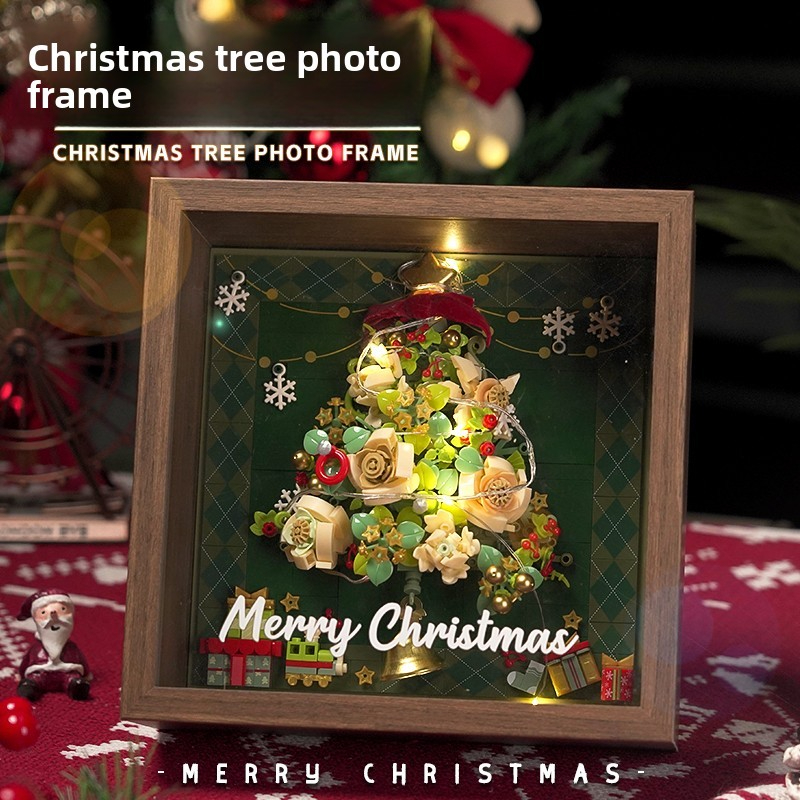 Christmas tree window wooden photo frame building block assembly toy desktop decoration