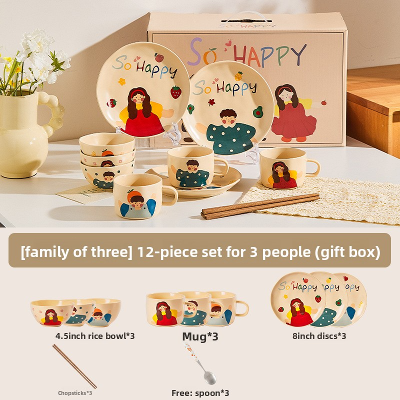 Cute ceramic bowl parent-child household set
