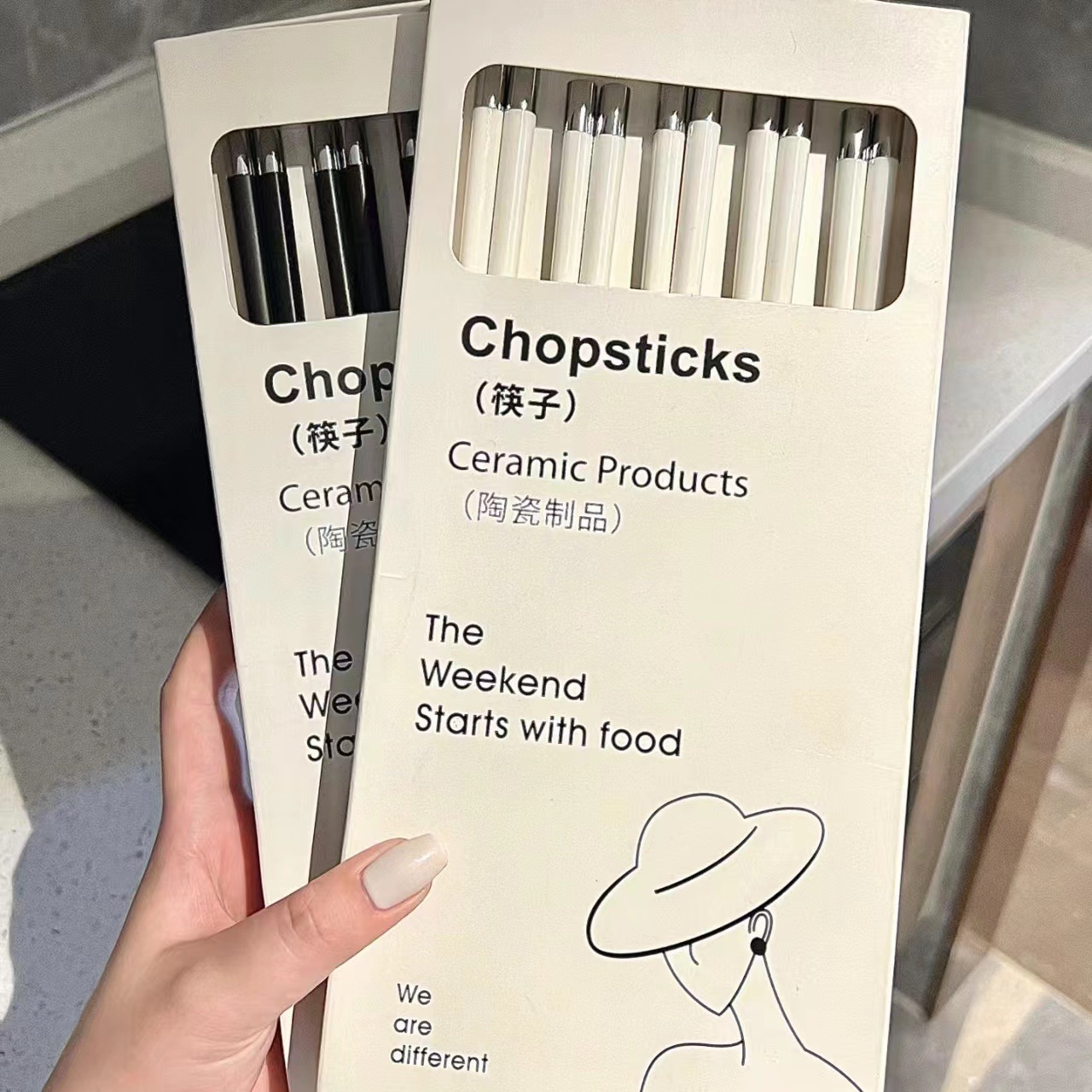 Ceramic chopsticks, 5 pairs gift box set for home use