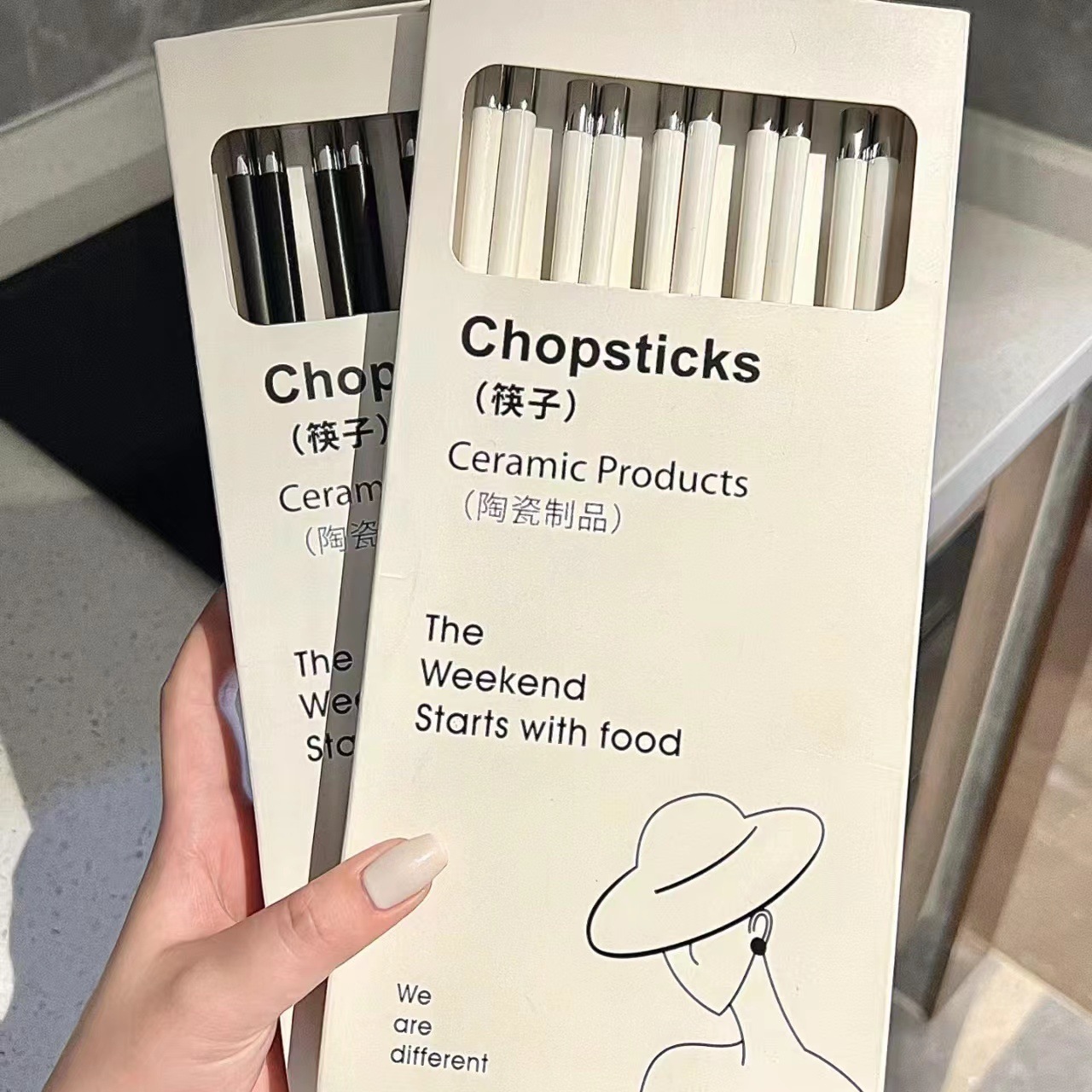 Ceramic chopsticks, 5 pairs gift box set for home use