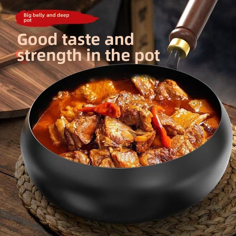 Big-bellied pot, purely hand-forged wok, non-coated and non-stick pan