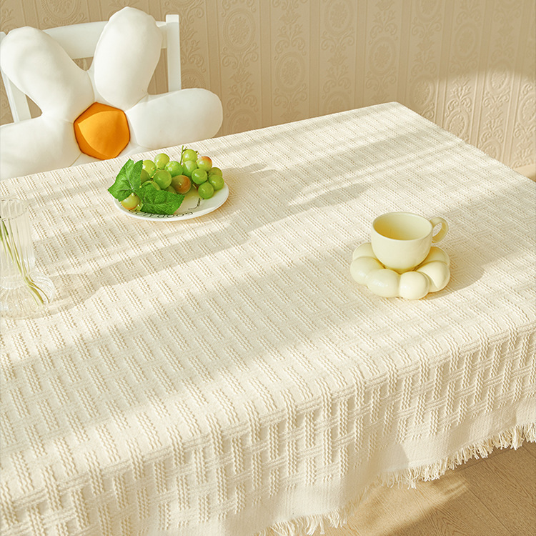 Coffee table cloth with tassels, wear-resistant tablecloth, dust-proof waffle tablecloth, round tablecloth