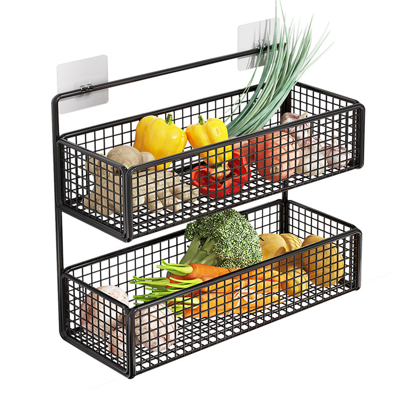 Kitchen shelf, punch-free, wall-mounted draining vegetable basket for scallions, ginger and garlic