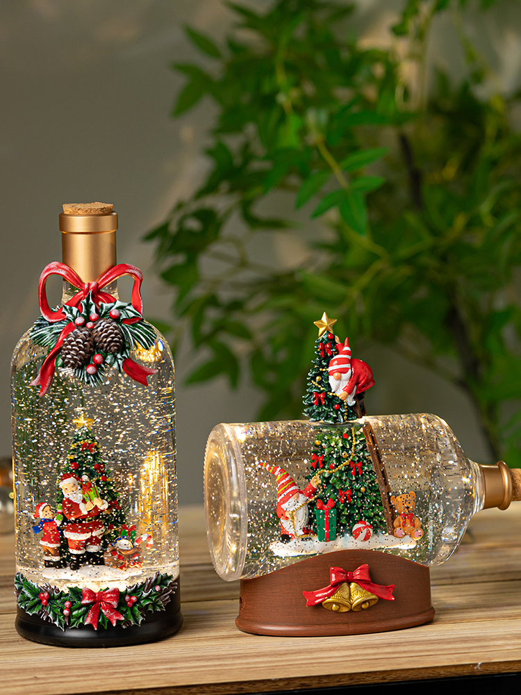 Christmas message in a bottle ornaments, Santa Claus wine bottle