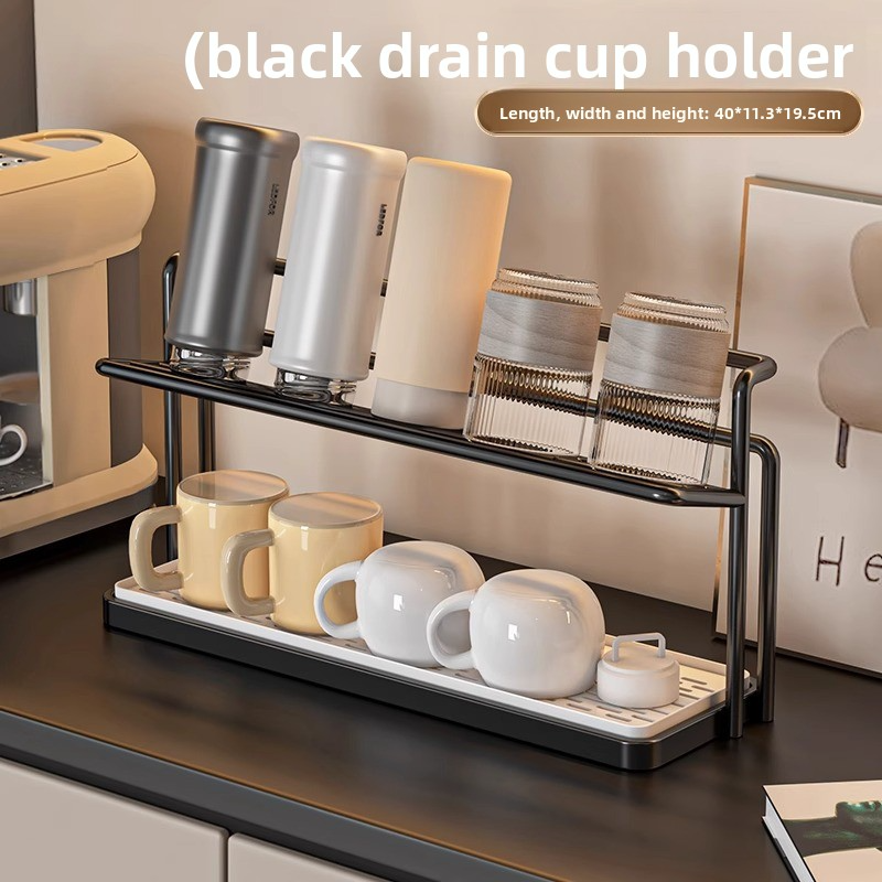 Cup holder storage rack, kitchen dining table countertop double-layer draining tray rack