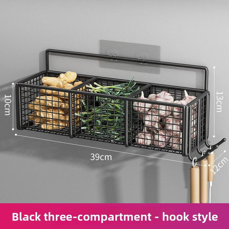 Kitchen shelf, punch-free wall-mounted condiment rack, wall-mounted vegetable basket