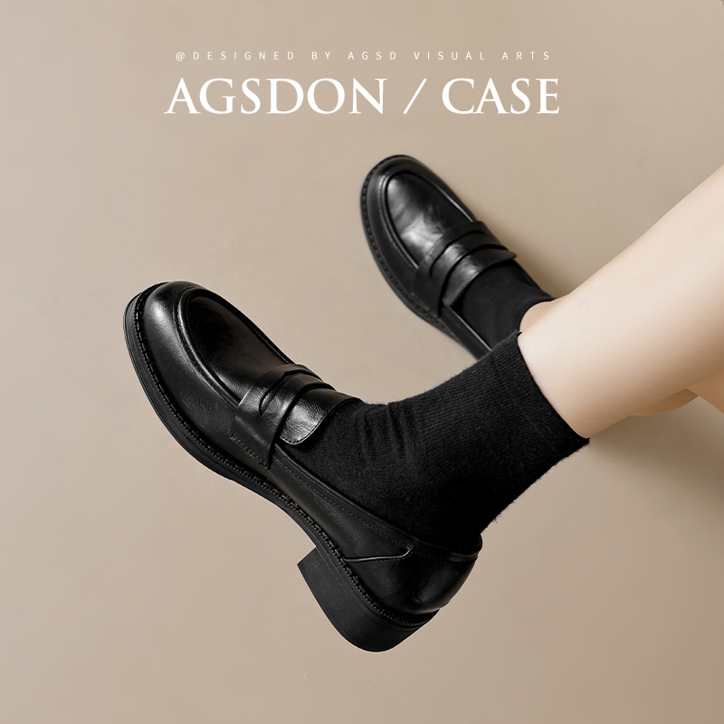 2025 New Autumn Black Block Heel Loafers