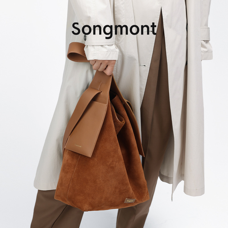 Songmont Yamashita Arimatsu Suede Ear-Hanging Tote Bag Lazy Commuter Shoulder Crossbody Bag Bucket Bag Large Bag
