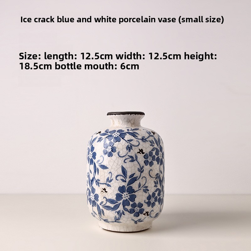 Vintage Chinese-style ice crackle blue and white porcelain vase
