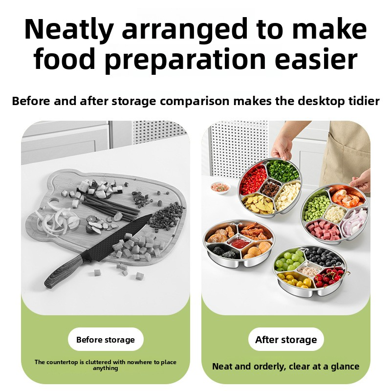 304, 316 Stainless Steel Five-Compartment Side Dish Plate, Food-Grade Fruit Plate, Snack Plate