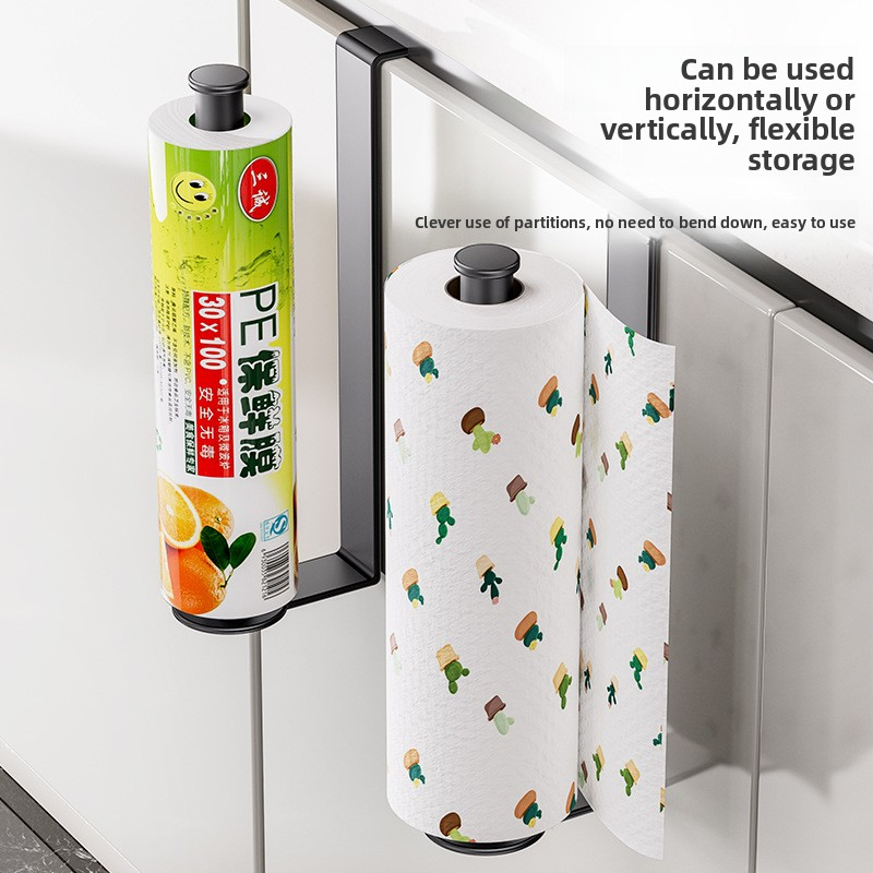 Punch-free cabinet paper holder for kitchen paper towel rack