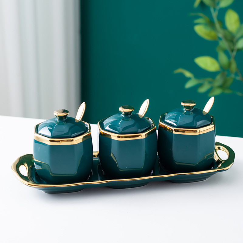 Ceramic seasoning jar set, household condiment box