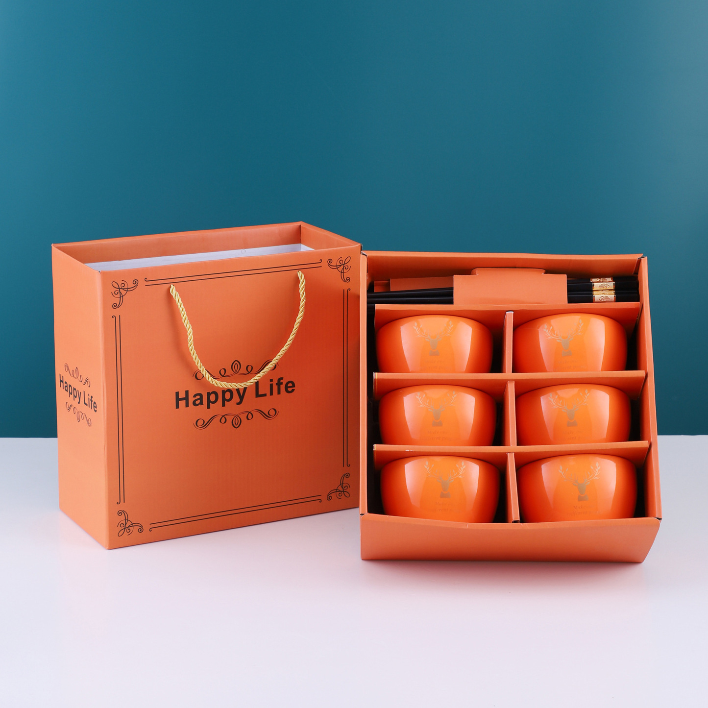 Ceramic tableware set including bowls and chopsticks