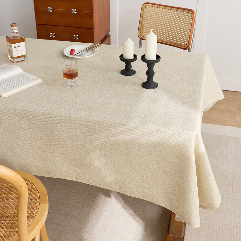 Cotton and linen style solid color tablecloth, rectangular dining table decorative cloth